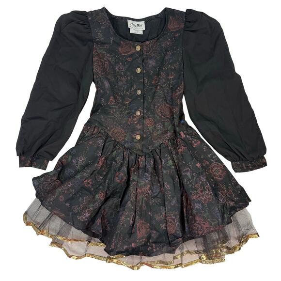 Vintage 90s Amy Too! Byer California Girls 12 Floral Party Dress Puff Sleeve - Picture 1 of 9